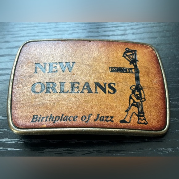 Rare Vintage New Orleans ‘Birthplace of Jazz’ Leather/Metal Belt Buckle - Picture 2 of 4